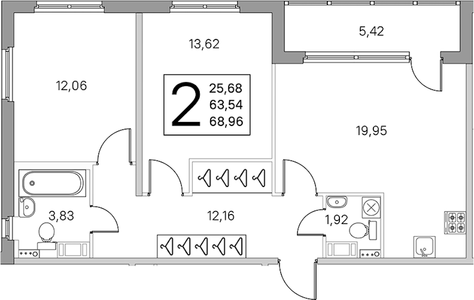2-комнатная квартира 66.25 м², 2/4 эт., ЖК «Любоград в Стрельне»